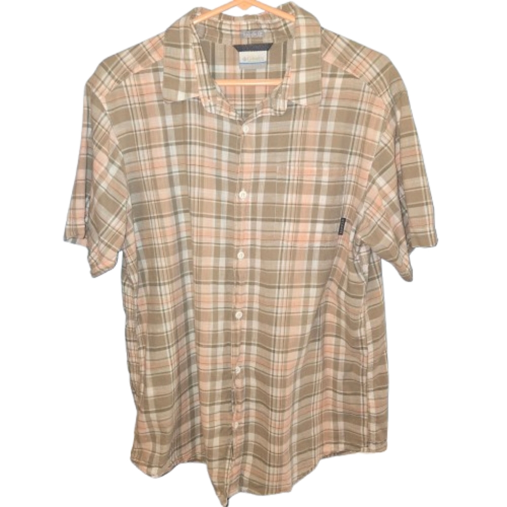 Columbia Men's Short Sleeved Button Down Plaid Shirt-regular fit